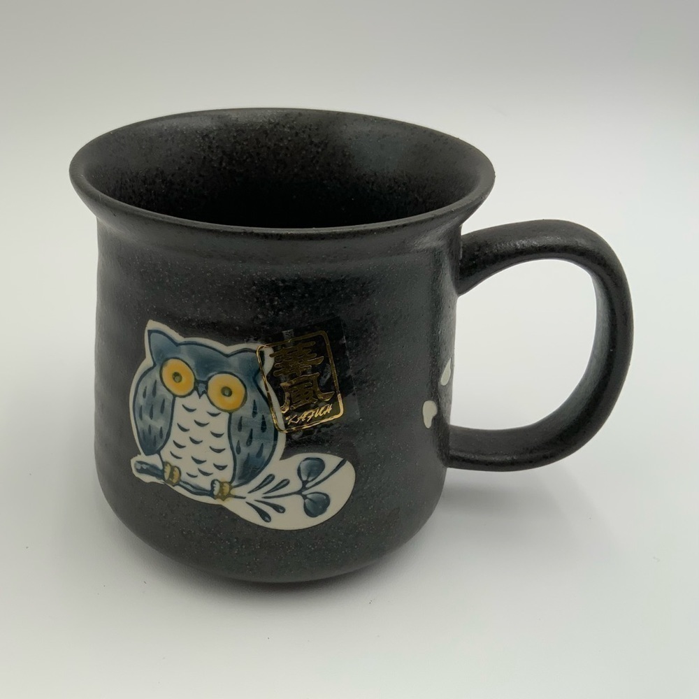 Black Kafuh Japan Mug With White & Blue Barn Owl New W/Tag